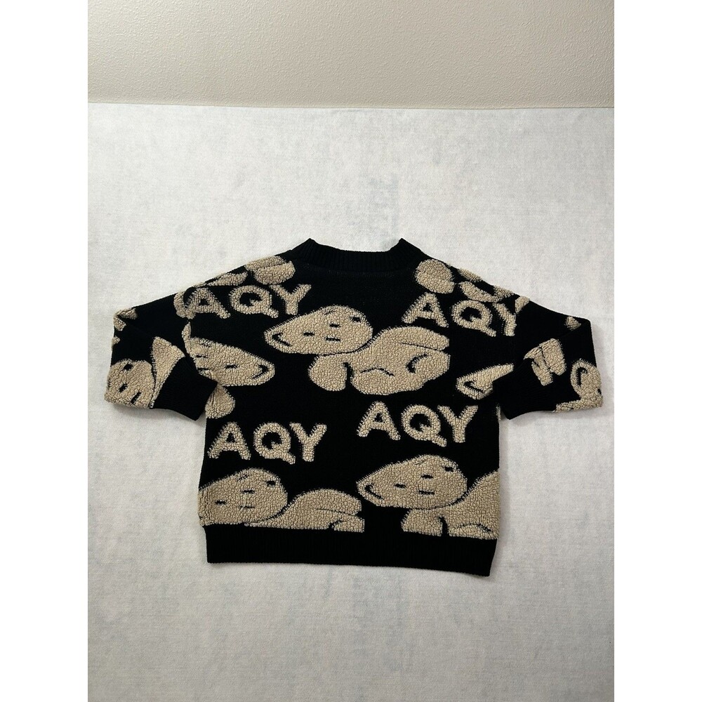 AQY Bear Sweater Cardigan Womens L XL Black Long Sleeve Chunky Harajuku Y2K - Picture 3 of 9